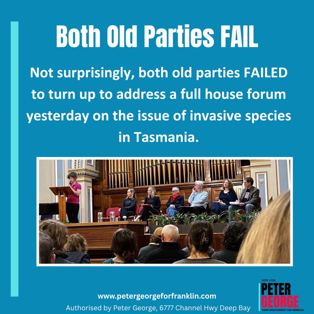 Indy4Franklin's tweet image. Yet again both the old parties have refused to meet not just with community, but 12 organisations who are actively working to protect Tasmania’s native heritage through invasive species management.
This constitutes a huge volunteer workforce that needs reliable Government support