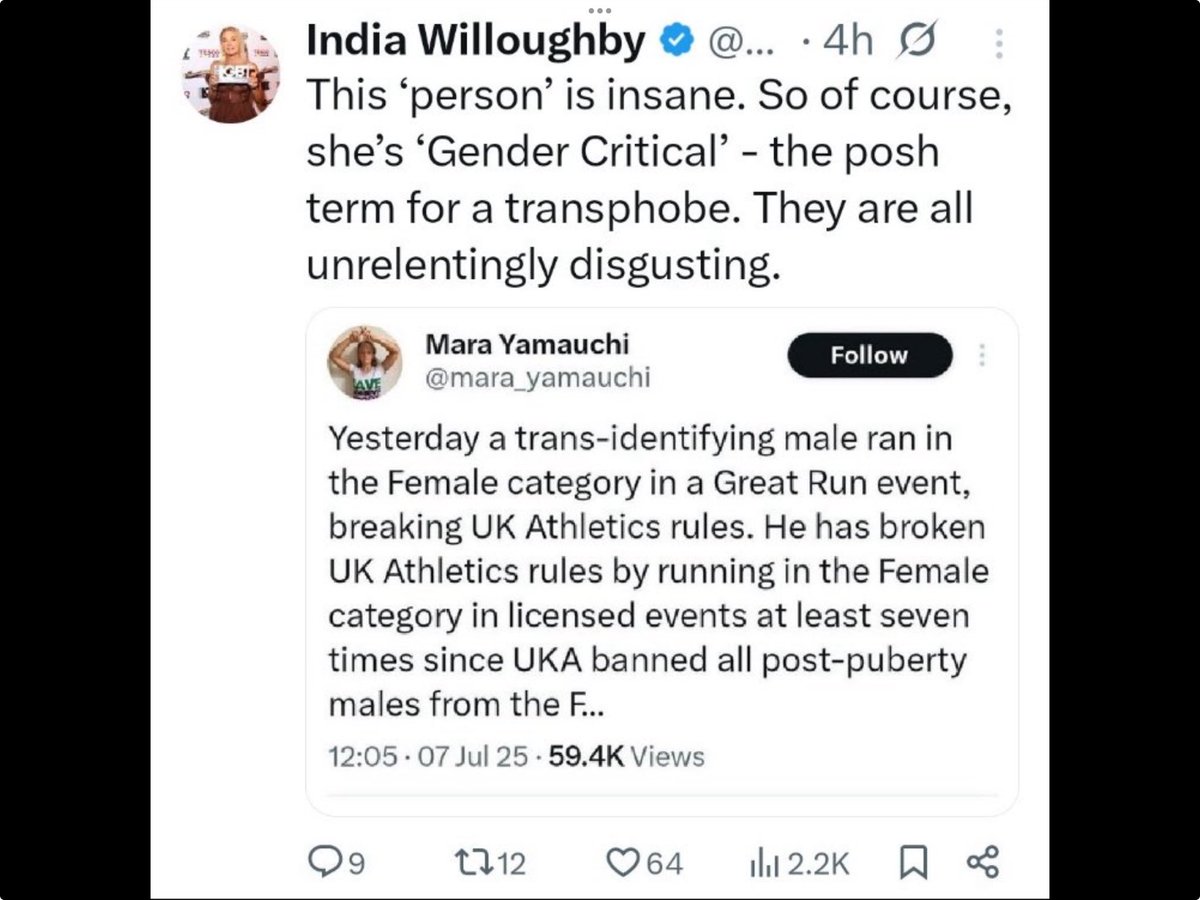 Gillian feral TERF (@polly67890) on Twitter photo Keep speaking up <a href="/mara_yamauchi/">Mara Yamauchi</a> the world is listening. The “fairness” he speaks of might even be the antithesis of fairness. He argues for the uneven playing field and the subjugation of women but couches it in the language of inclusion and equality. Keep speaking up <a href="/mara_yamauchi/">Mara Yamauchi</a> the world is listening. The “fairness” he speaks of might even be the antithesis of fairness. He argues for the uneven playing field and the subjugation of women but couches it in the language of inclusion and equality.