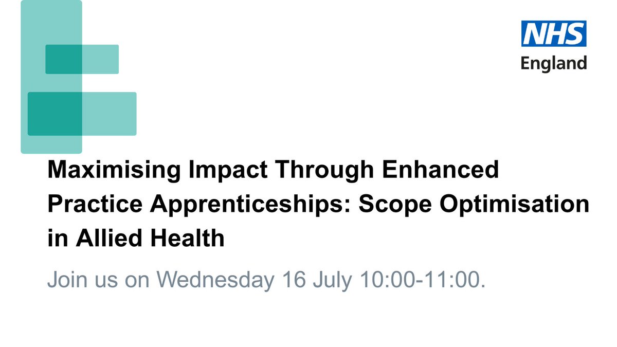 NHSE_WTE's tweet image. 📢 Reminder: Our next AHP webinar is just a week away📅
Join us next Wednesday (16 July, 10:00–11:00) to explore how enhanced practice apprenticeships can help AHPs optimise scope, align training, and lead system-wide change.
Register now: bit.ly/AHPMIEP