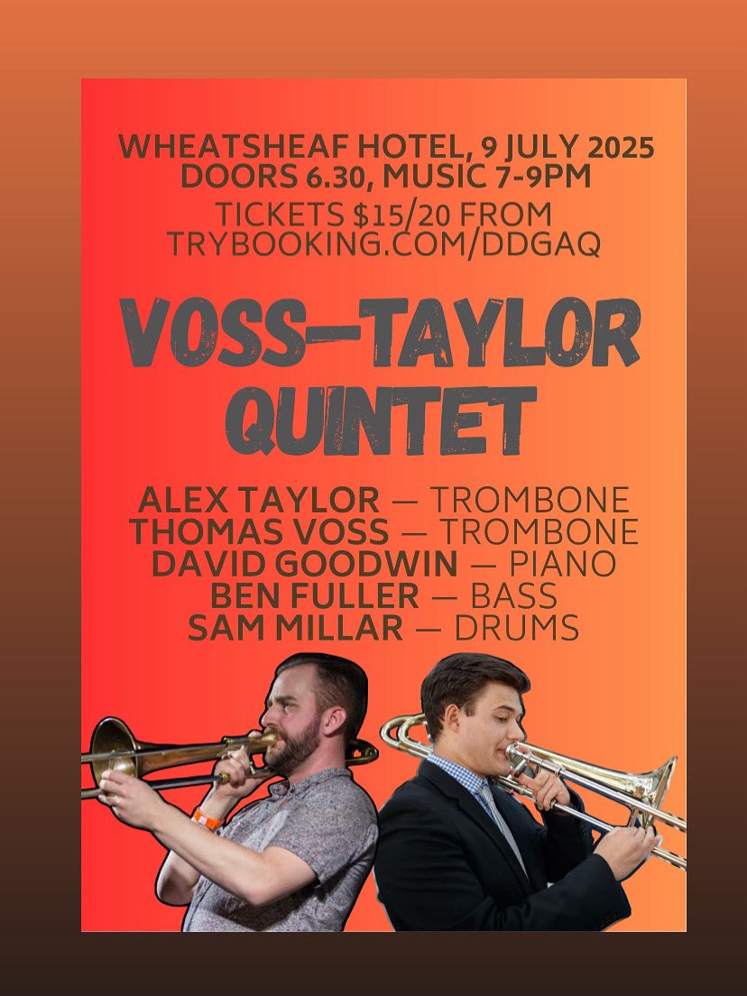 THIS WEEK AT THE WHEATY!

WEDNESDAY THE 9TH

VOSS/TAYLOR QUINTET

6:30PM - DOORS

TIX - $20/15 @TRYBOOKING - $20/15 ON THE DOOR

#thewheaty #wheatybands #guessingstick #taylor_made