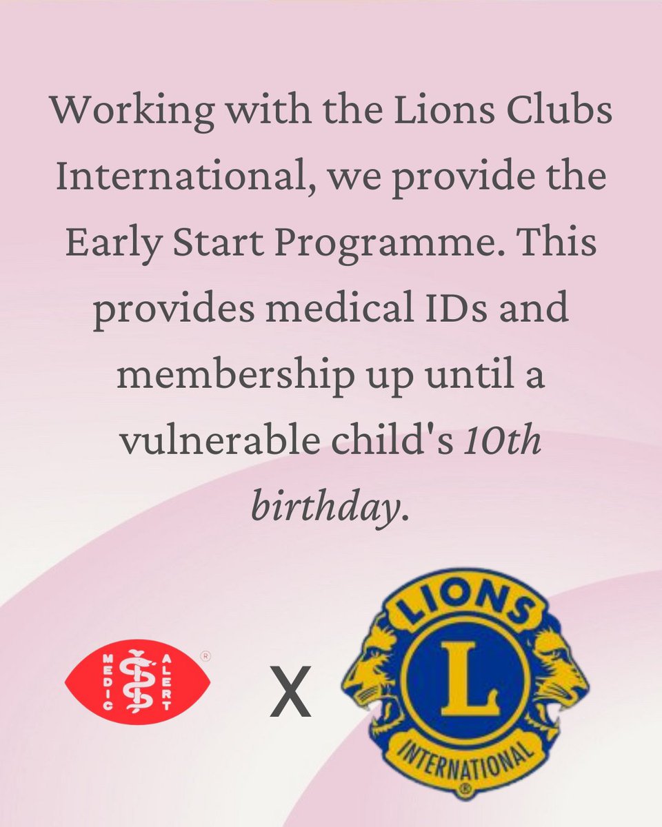 Through our partnership with Lions Clubs International, the Early Start Programme gives vulnerable children free MedicAlert membership and medical IDs up to their 10th birthday.

#LionsInternational #EarlyStartProgramme