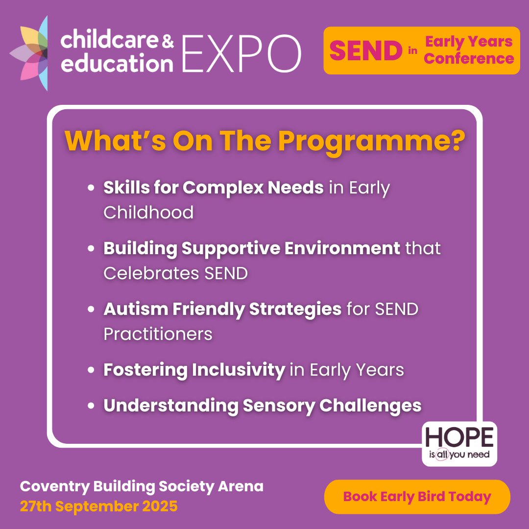 The SEND in Early Years Conference programme is now live! 

Their programme is packed with expert insights and practical strategies to support inclusion from the very start. 

Check out the topics that will be covered and find out more here: ow.ly/R7hJ50WmqRS