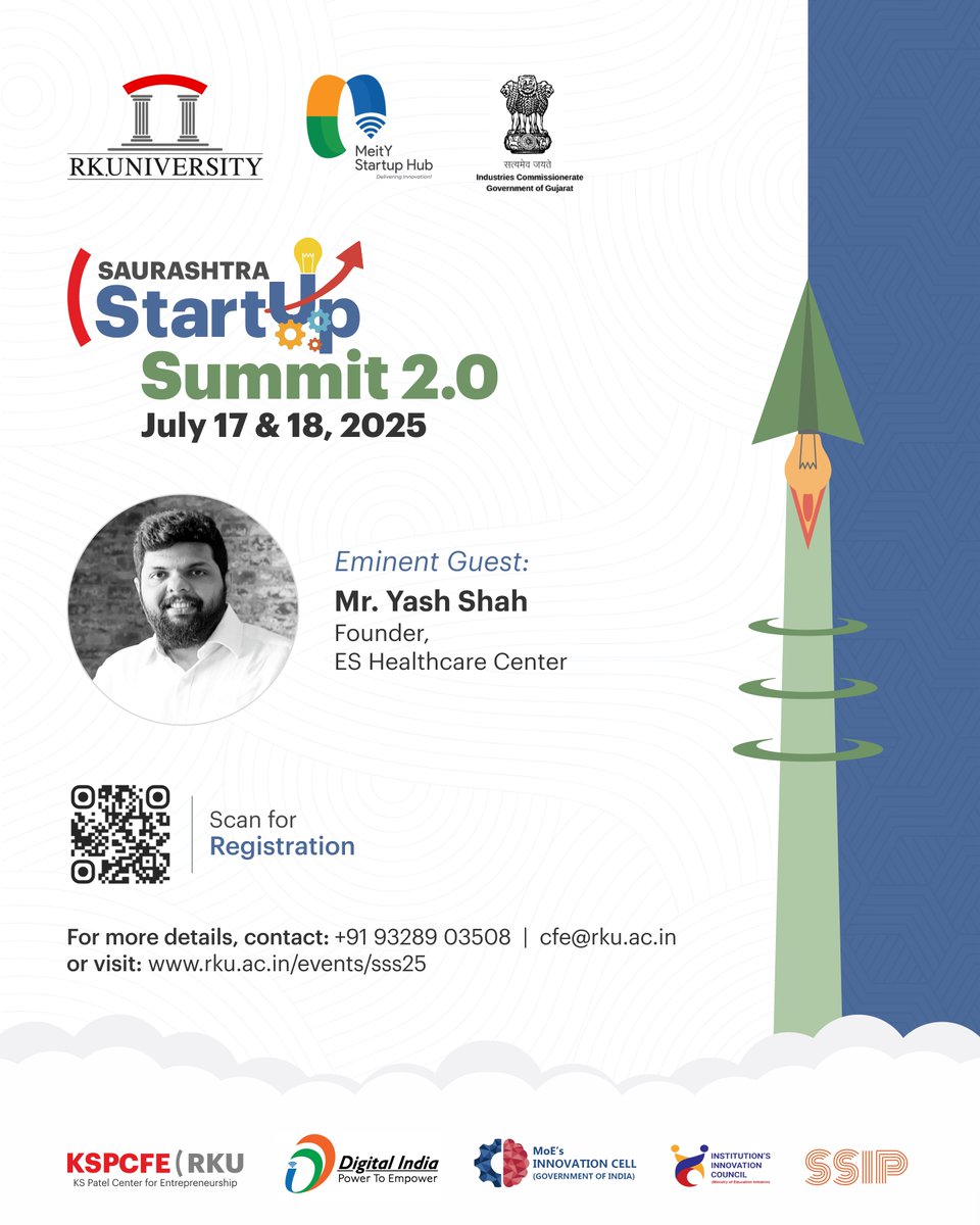 We are proud to welcome our eminent guests to the Saurashtra Startup Summit 2.0 organised by K S Patel Centre for Entrepreneurship, RK University on July 17 &amp; 18, 2025.  Register now at: rku.ac.in/events/sss25