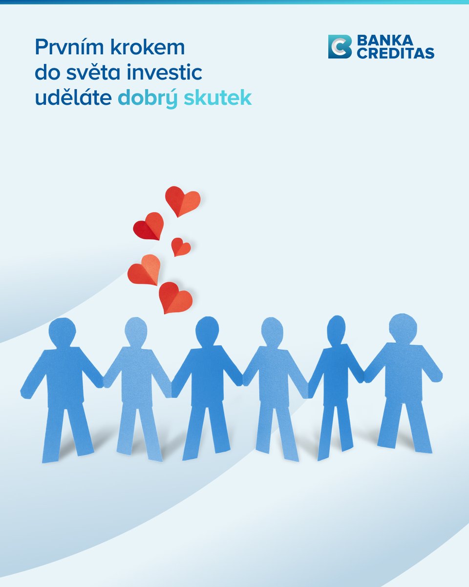 Vyplněním investičního dotazníku uděláte první krok k investování a zároveň pomůžete těm, kteří to nejvíc potřebují. Za každý poprvé kompletně vyplněný dotazník dáme 500 Kč na charitu. Kam dar poputuje, rozhodnete vy.
➡️Více na creditas.cz/dobry-skutek-z…

#dobryskutek #bankacreditas