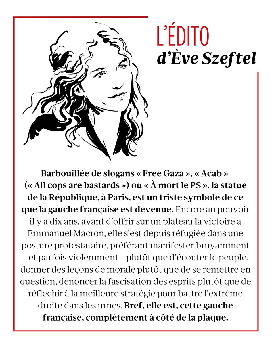 Marianne (@mariannelemag) on Twitter photo Encore au pouvoir il y a dix ans, la #gauche française s’est depuis réfugiée dans une posture protestataire, préférant manifester bruyamment plutôt que d’écouter le peuple. Bref, elle est complètement à côté de la plaque, estime Ève Szeftel (<a href="/ESzeftel/">Eve Szeftel</a>), rédactrice en chef de « Encore au pouvoir il y a dix ans, la #gauche française s’est depuis réfugiée dans une posture protestataire, préférant manifester bruyamment plutôt que d’écouter le peuple. Bref, elle est complètement à côté de la plaque, estime Ève Szeftel (<a href="/ESzeftel/">Eve Szeftel</a>), rédactrice en chef de «