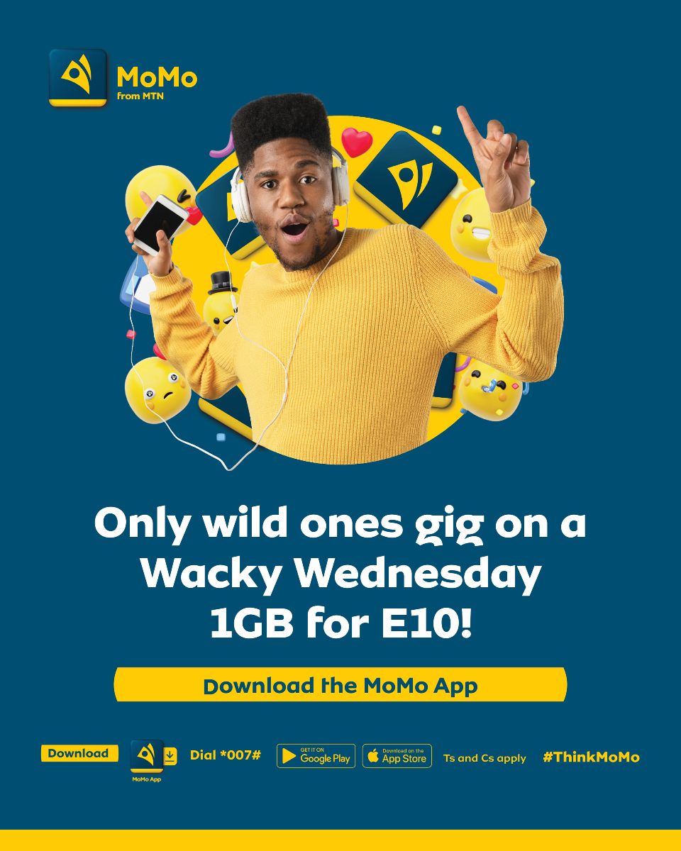 Hey I heard you're a wild one......🎵
Get your dose of the Wacky Wednesday 1GB for just E10 today! Download the MoMo App to get this app exclusive offer.
MoMo App🔗: f.mtr.cool/zeumaycyry

#ThinkMoMo