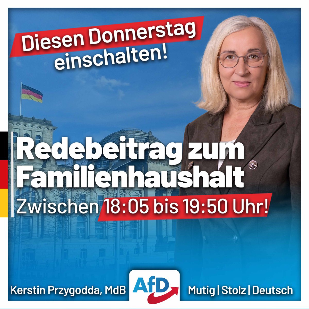 KerstinMdB's tweet image. Diesen Donnerstag spreche ich im Bundestag zum Familienhaushalt – zwischen 18:05 und 19:50 Uhr. Wer Familie sagt, muss auch Verantwortung meinen. Einschalten lohnt sich!