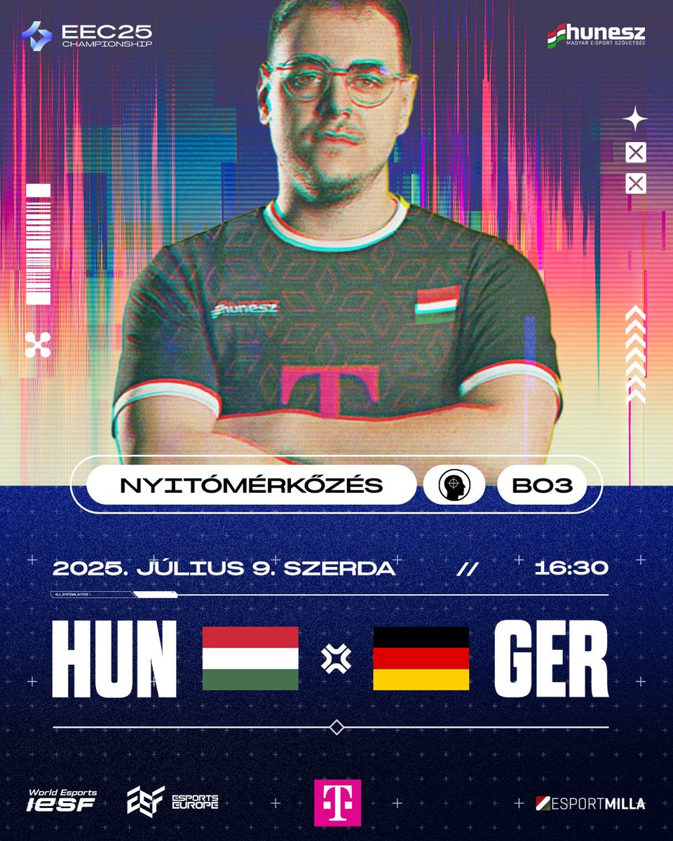 🇭🇺 HUN vs GER 🇩🇪 
Ma indul a Counter-Strike 2 válogatottunk menetelése az EEC25 Európa-bajnokságon – ráadásul rögtön a németek ellen! 🇩🇪

🎯 NYITÓMÉRKŐZÉS – BO3
🗓 2025. július 9. (szerda)
🕓 16:30
📍 EEC25 – Pristina, Koszovó

A mérkőzést a twitch.tv/esport1tv csatornán
