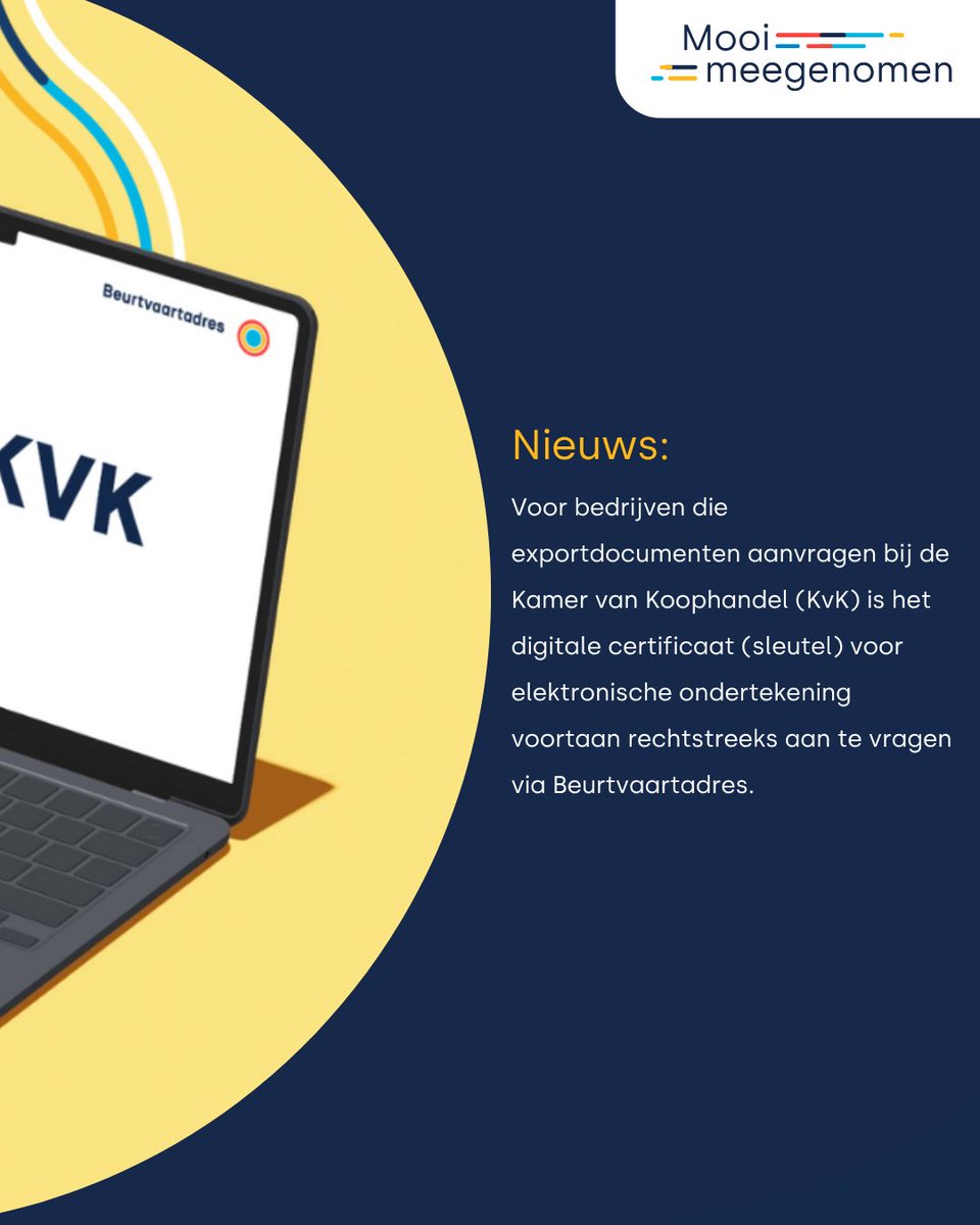 🔐 Nieuw: Vraag je digitale certificaat voor KvK-exportdocumenten direct aan via Beurtvaartadres

Lees meer op onze webpagina: beurtvaartadres.nl/r/pQQ
