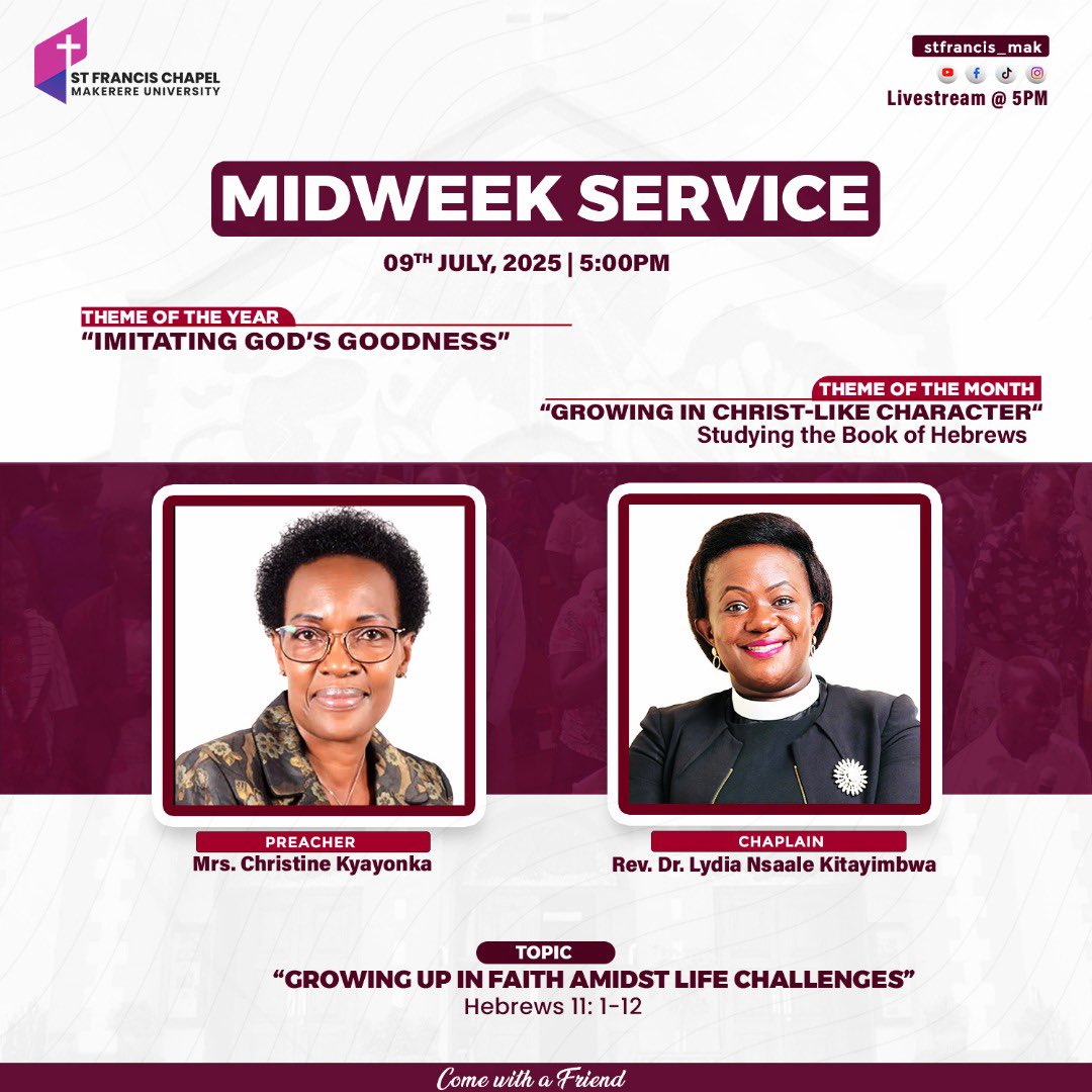 Praise God brethren! Join us  for our Midweek Service that starts at 5pm that's both Physical and online on all our online Platforms. Thank you and God bless you.