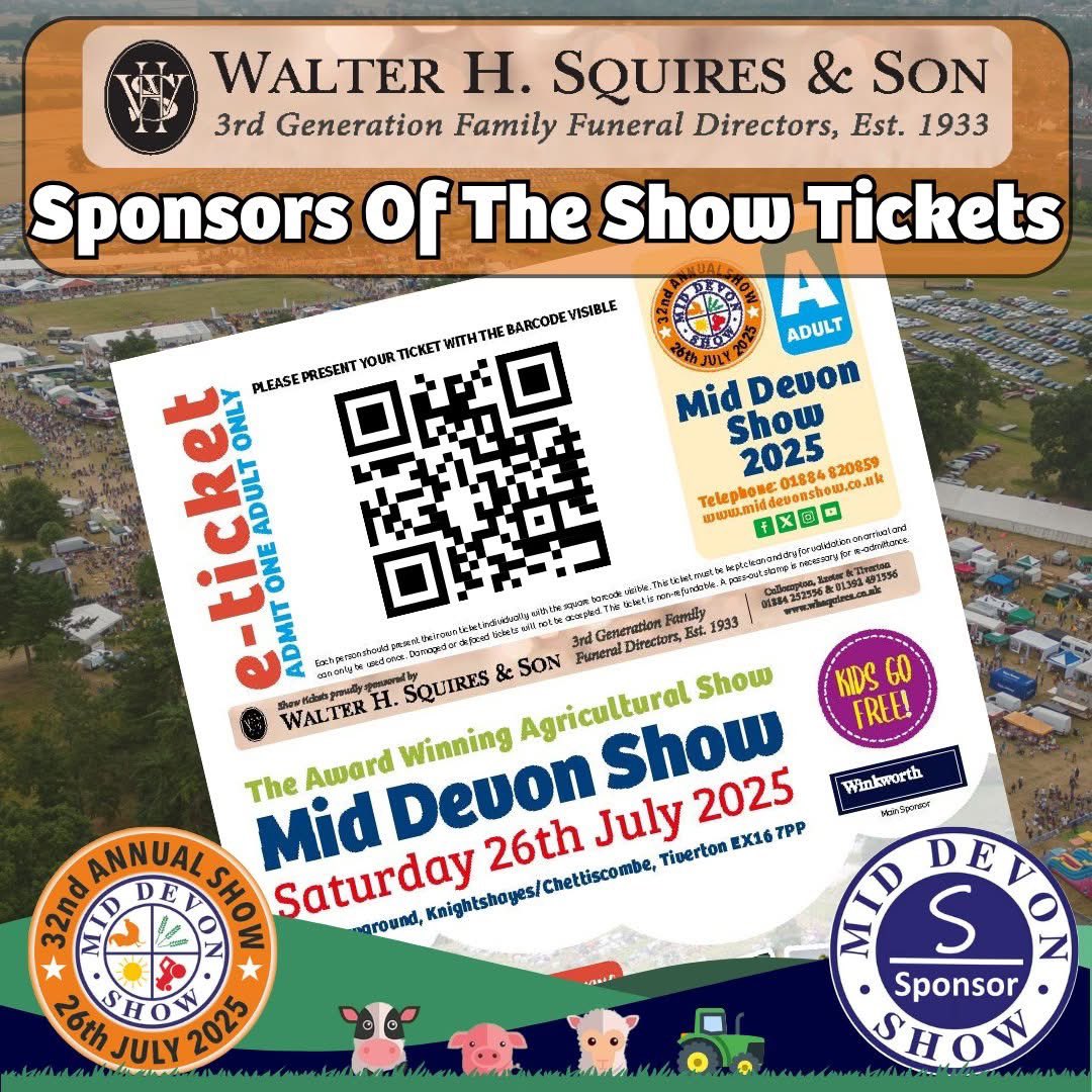 🎟 Sponsor Thank You!
A big thank you to Ryan and the team at Walter H. Squires &amp; Son for their continued support of the Mid Devon Show! 🙌

If you’ve already got your tickets, you’ll spot their name

💎 Find out more about our brilliant sponsor:
👉 whsquires.co.uk
