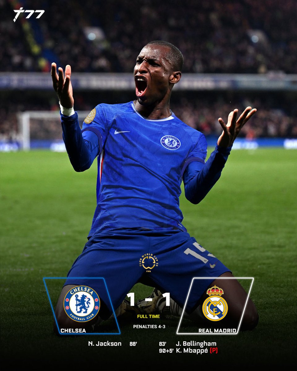 ndirascal777's tweet photo. 🔵FIFA CLUB WORLD CUP WINNERS🏆🎉🏆

Nikolas Jackson menjadi pahlawan dengan gol tandukan penyimbang di menit ke-88' dan mengeksekusi penalti penentu kemenangan Chelsea atas Real Madrid 🥶🥶🥶 https://t.co/CvyCCWNzzS