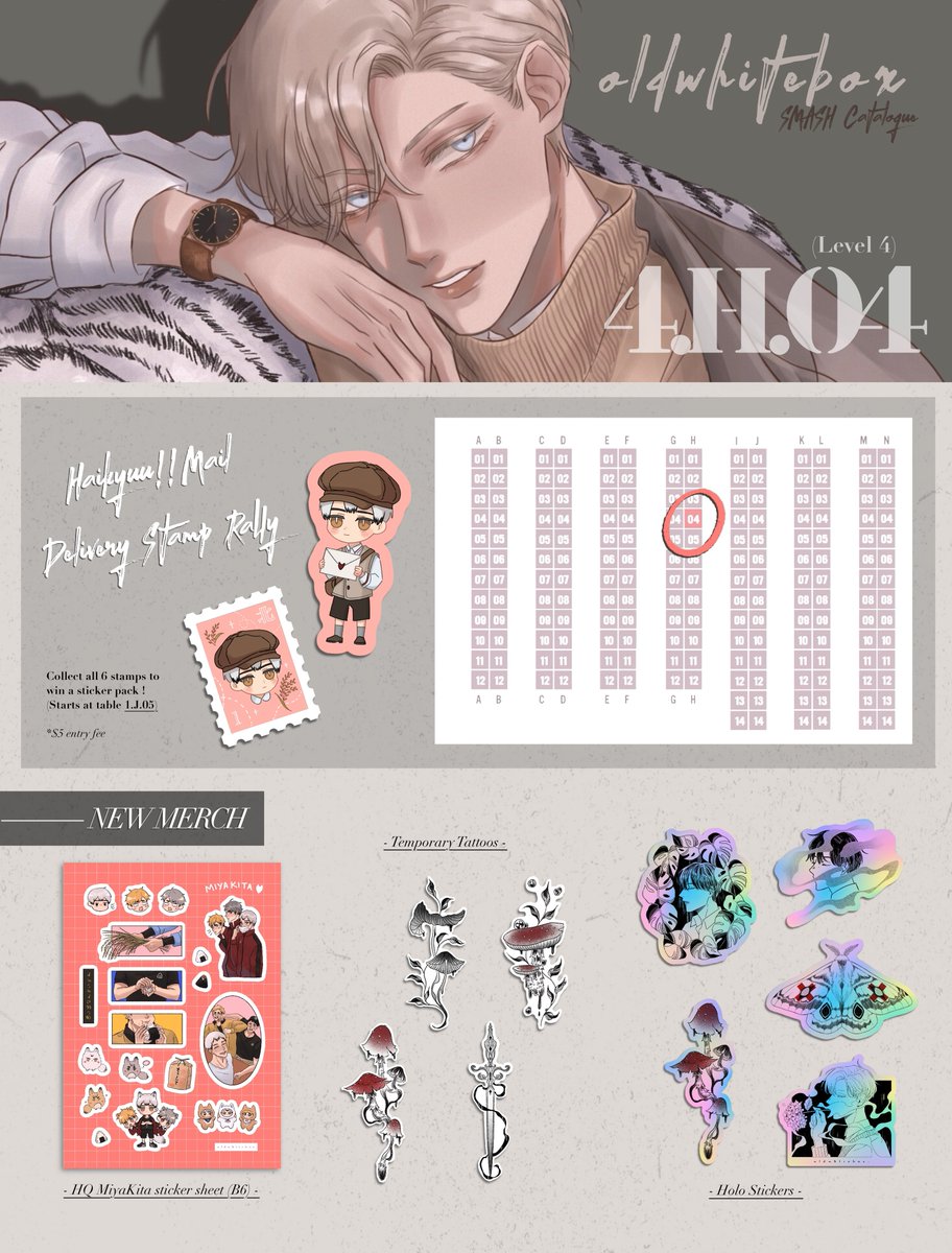 oldwhitebox's tweet image. ๐ SMASH Catalogue ๐
Back again this year at Smash !! I have a few new things and am also a part of a Haikyuu Mail Delivery stamp rally ๐
Come say hi ๐๐๐ป
๐4.H.04
#smashcon2025