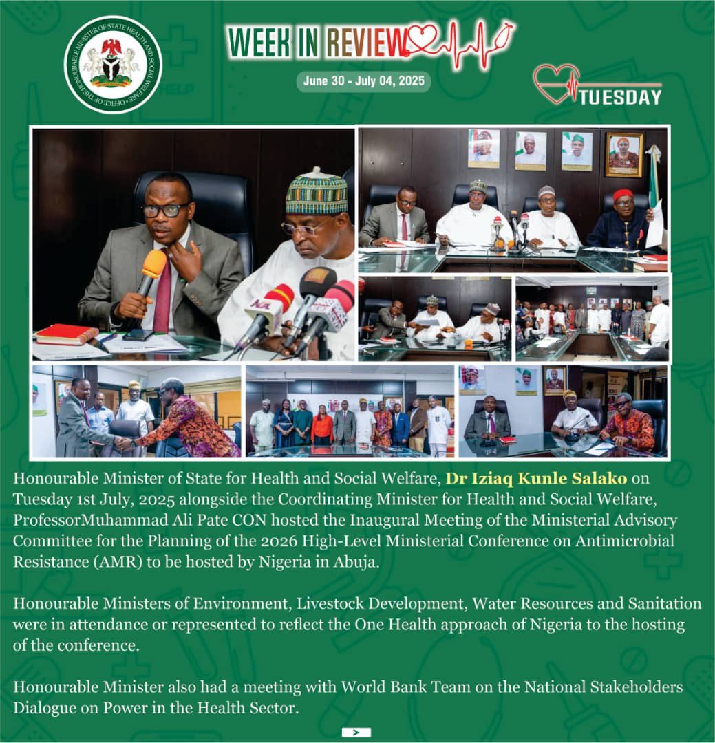 Fmohnigeria's tweet image. HIGHLIGHTS FROM THE WEEK THAT WAS…
From strategic oversight on health financing to strengthening global partnerships and championing intersectoral collaboration, it was a full and impactful week for the Honourable Minister of State, @SalakoIziaq Dr. Iziaq Kunle Salako.
🩺…