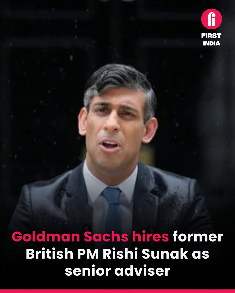 thefirstindia's tweet image. Goldman Sachs named former UK Prime Minister Rishi Sunak its senior adviser, adding a veteran policymaker to its roster as banks navigate rising geopolitical and regulatory uncertainty.

#UKPM #RishiSunak #GoldmanSachs