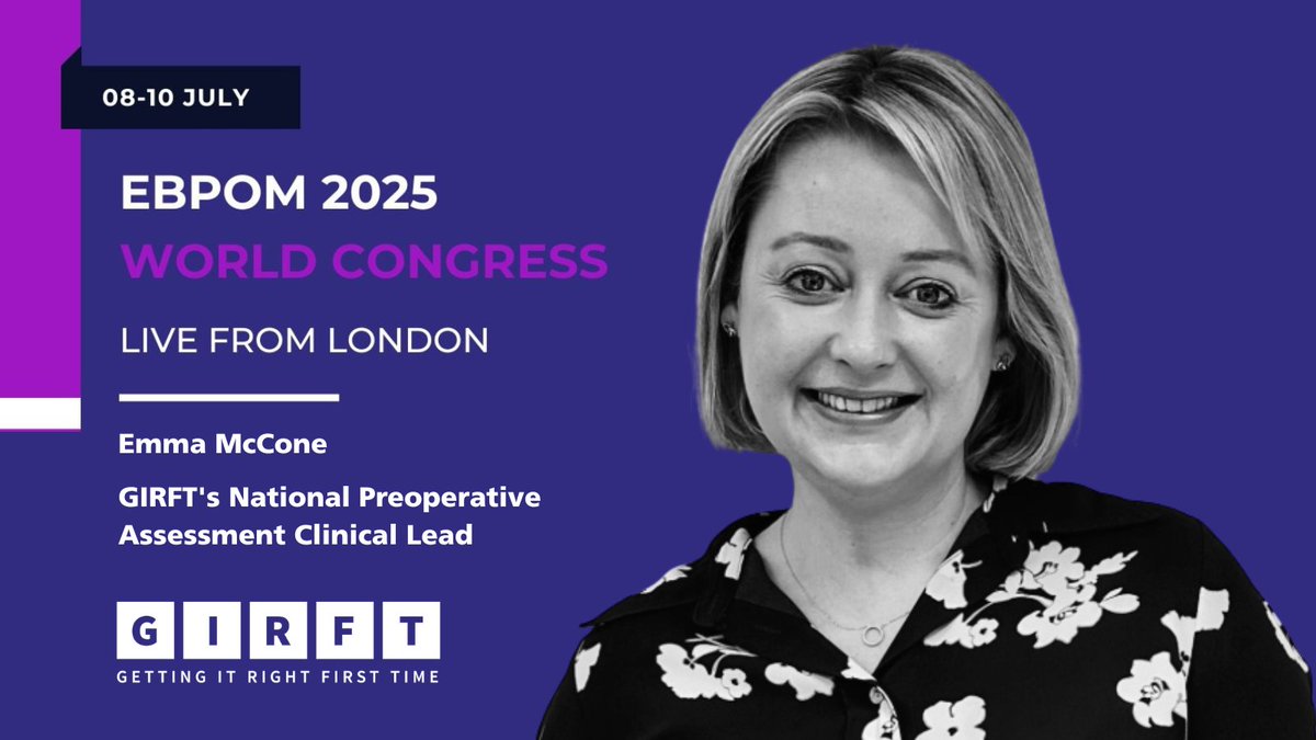NHSGIRFT's tweet image. Heading to #EBPOM2025 today?
@emmamccone, National Preoperative Assessment Clinical Lead at GIRFT, will be speaking at the Leadership & Development session about her work developing and leading a national patient Preoperative Assessment service in the UK.
#Perioperative @EBPOM