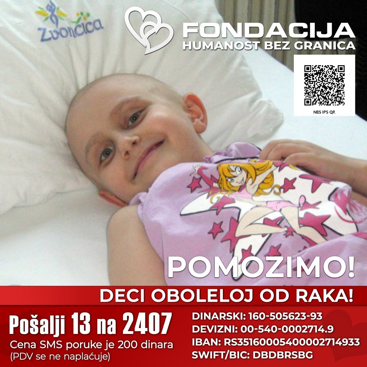 Preko 600 dece koja su se lečila ili se još uvek leče u Službi za hematoonkologiju Instituta za majku i dete boravilo je u Roditeljskoj kući. 
Pomozimo! 

Pošalji SMS!
13 na 2407

Skeniraj i doniraj:
NBS IPS QR kod

E-Doniraj - VISA, MasterCard, PayPal:
fondacija.rs/korisnik/274/u…