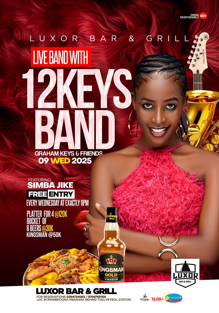 The Cartoon Guy (@cartoon_guy_) on Twitter photo This Wednesday at <a href="/LuxorBarMbra/">Luxor Bar & Grill</a> , don’t miss a special live night with 12Keys Band featuring the incredible <a href="/simba_Jike_/">Simba Jike Official</a> Vibes, vocals, and a night to remember plus a platter for 4 at 120K and 6 beers for just 30K. This Wednesday at <a href="/LuxorBarMbra/">Luxor Bar & Grill</a> , don’t miss a special live night with 12Keys Band featuring the incredible <a href="/simba_Jike_/">Simba Jike Official</a> Vibes, vocals, and a night to remember plus a platter for 4 at 120K and 6 beers for just 30K.