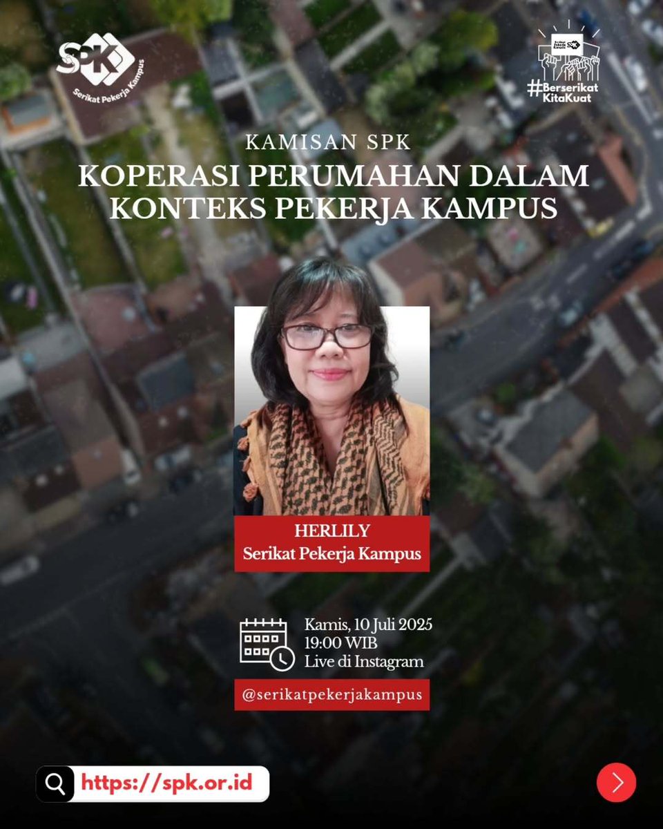 🛠️🏠 KOPERASI PERUMAHAN UNTUK PEKERJA KAMPUS: MUNGKINKAH?
#KamisanSPK hadir kembali!

Biaya hidup naik, harga rumah melambung, tapi penghasilan stagnan.
Bagaimana nasib pekerja kampus?
Bisakah koperasi perumahan jadi solusi?

🎙️ Bersama:
HERLILY – Serikat Pekerja Kampus