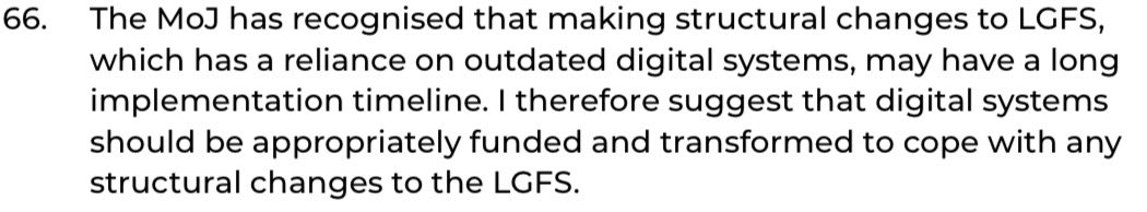 sdavieslaw's tweet image. Leveson has taken the opportunity to add his two pence worth regarding the LGFS.
“…may have a long implementation timeline”
That’s because the MOJ is completely incompetent when it comes to collecting the data they need to draft policy.
They are stuck in limbo.