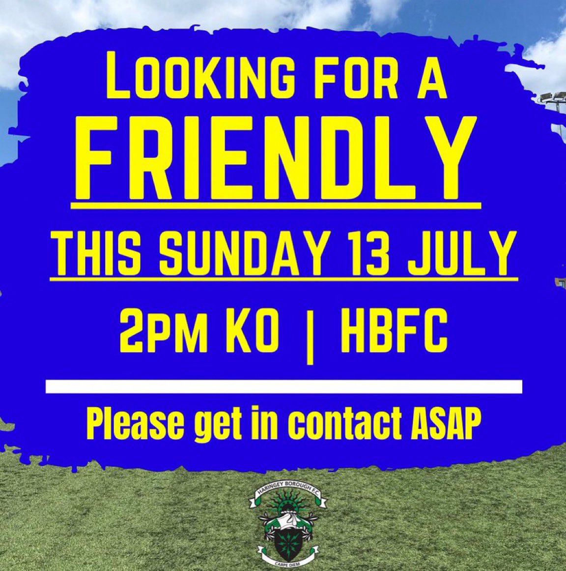 Haringey Borough Women FC (@hbwfc1) on Twitter photo โ๏ธFRIENDLY THIS SUNDAYโ๏ธ
Weโre looking for a friendly THIS Sunday 13 July, 2pm, at our home ground in North London, HBFC, Coles Park stadium, N17 7JP
Please drop us a message ASAP๐
UTB๐๐
#WeAreHaringey #friendly <a href="/fffinderuk/">football Friendly finder</a> <a href="/WF_East/">Women's Football East</a> <a href="/ERWFLe/">Eastern Region Women's Football League</a> <a href="/WoSo_Friendlies/">WoSo Friendly Finder</a> <a href="/HaringeyBoroFC/">Haringey Borough</a> โ๏ธFRIENDLY THIS SUNDAYโ๏ธ
Weโre looking for a friendly THIS Sunday 13 July, 2pm, at our home ground in North London, HBFC, Coles Park stadium, N17 7JP
Please drop us a message ASAP๐
UTB๐๐
#WeAreHaringey #friendly <a href="/fffinderuk/">football Friendly finder</a> <a href="/WF_East/">Women's Football East</a> <a href="/ERWFLe/">Eastern Region Women's Football League</a> <a href="/WoSo_Friendlies/">WoSo Friendly Finder</a> <a href="/HaringeyBoroFC/">Haringey Borough</a>