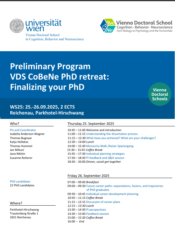 VDS_CoBeNe's tweet photo. Are you close to the end to your PhD and need some input on the final steps within this journey?

Registration for the 'Finalising your PhD retreat' (25.-26.9.2025) is now open:
https://t.co/vni9zig8jm

More Info: https://t.co/2DvOEjuJjj https://t.co/Y0DcpOD9nu