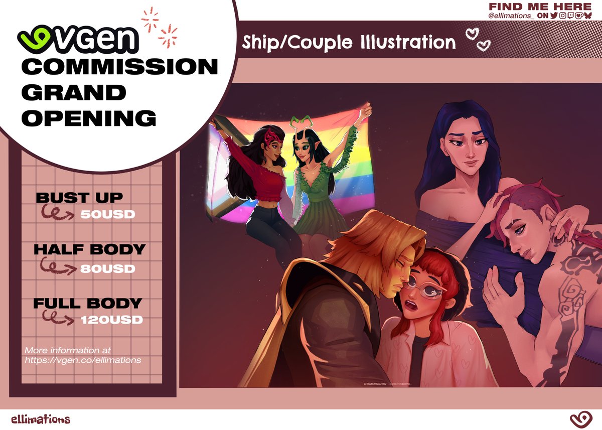 ellimations_'s tweet image. 💝 COUPLE/SHIP COMMS OPEN 💝

⌛️The first 5 slots will recieve a 15% discount!
ׂ    ╰┈➤ 3 slots remain for the discount 𖹭.ᐟ

🔗vgen.co/ellimations
