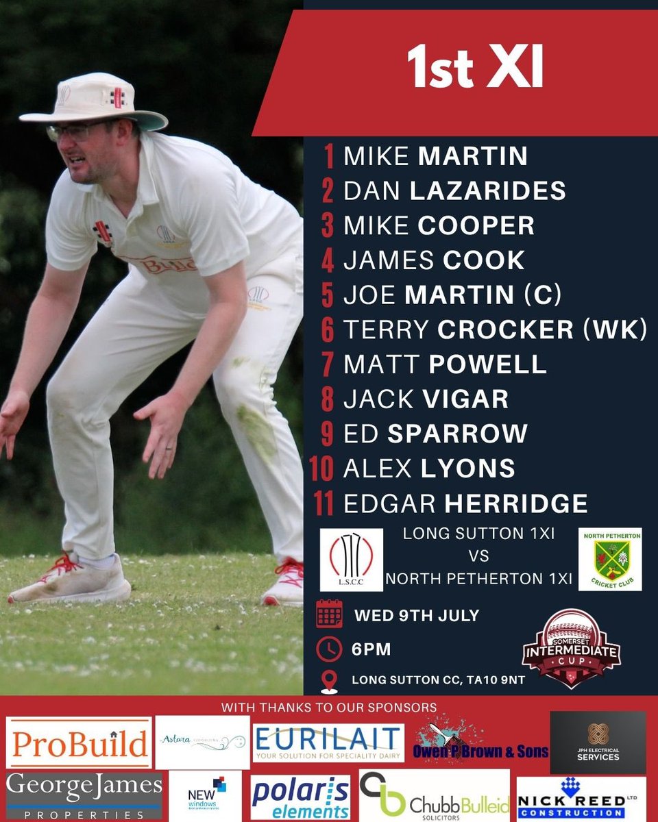 🚨 Midweek Fixture 🚨 
TONIGHT the 1XI are in a T20 cup semi final, please come down and support, bar open and BBQ on 🍔 🍺 🍷