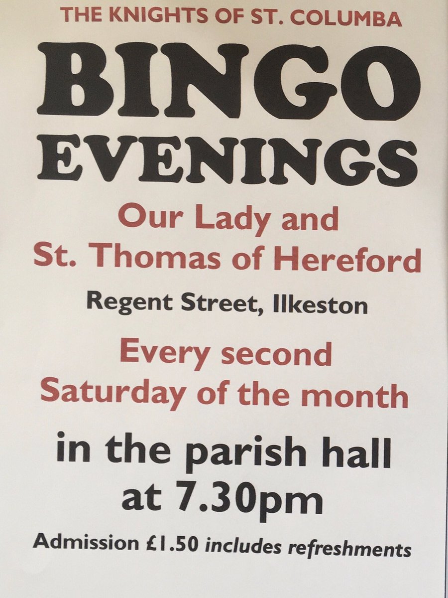 The Knights of St Columba invite you to their monthly Bingo night this coming Saturday, 12th July 2025 at 7.30pm! All are welcome, B.Y.O.!  
Also to let you know that their very successful Race/Curry night held last month made the magnificent sum of £689.00 after sundry expenses