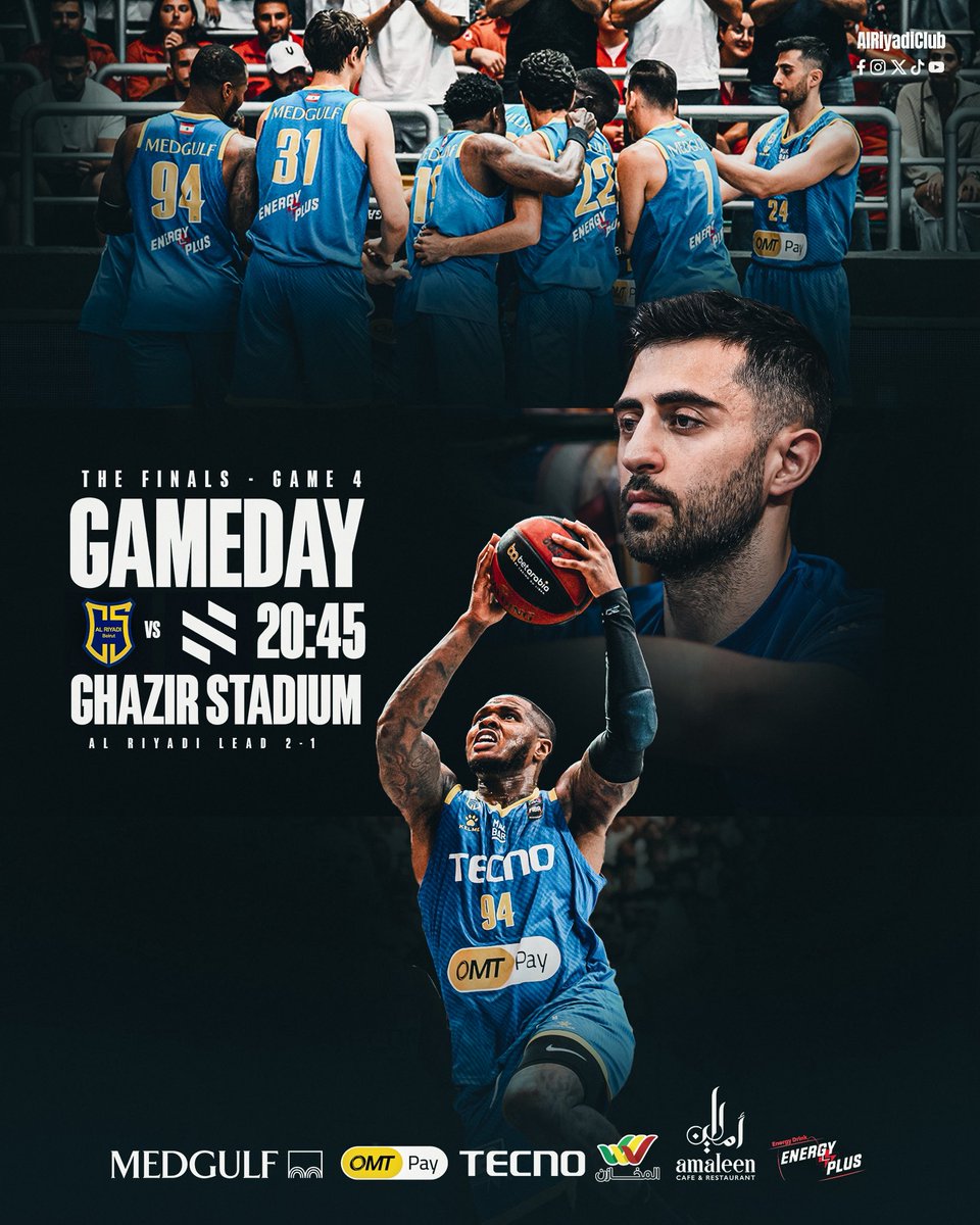 GAME DAY ⛹️ !!!
🏀 Sagesse v/s Al Riyadi
🏆 Lebanese League Finals
📍 Ghazir 
⏲️ 20:45 🇱🇧
📺 MTV | MTV YouTube