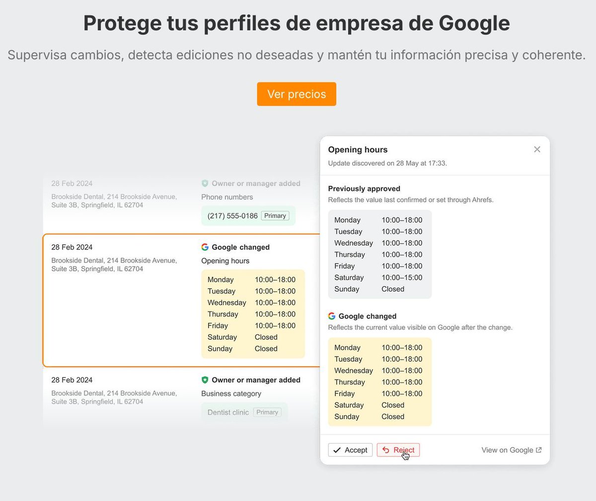 NUEVO: Google Profile Monitor (beta) 🔥

Mantén el control de la información de tu negocio y protege tu visibilidad local.

Sigue los cambios en tus Perfiles de Negocio de Google en Búsqueda + Mapas — y acepta o rechaza las ediciones con un solo clic.

📍 Encuéntralo en "All