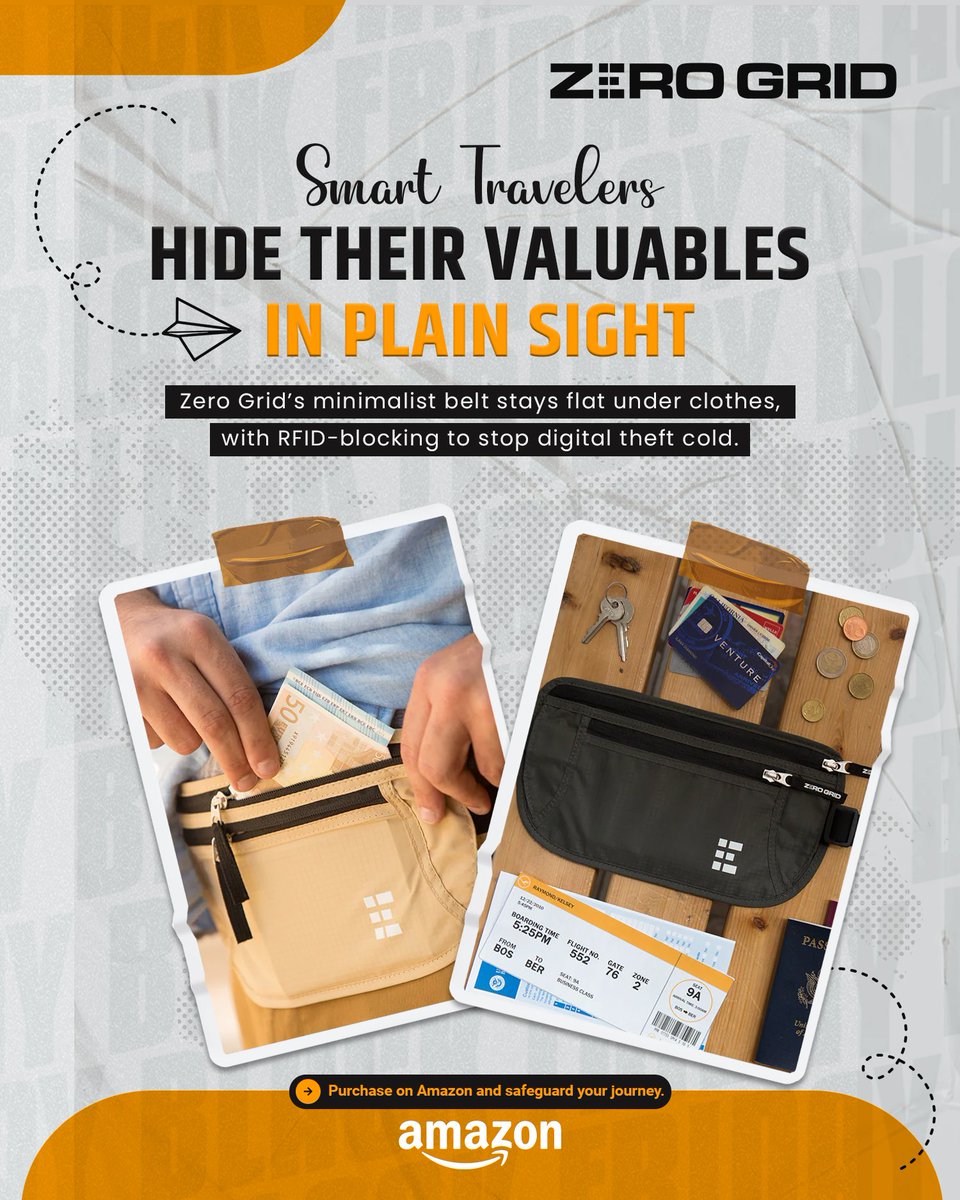 Zero_Grid's tweet image. Smart travelers hide valuables in plain sight—Zero Grid’s RFID belt is flat, secure, and stealthy.
amazon.com/stores/page/4A…?
  #travelbelt #rfidblocker #zerogridbelt #travelhacks #securitybelt #underclothingbelt #minimalistgear #packlight #stealthgear #pickpocketproof