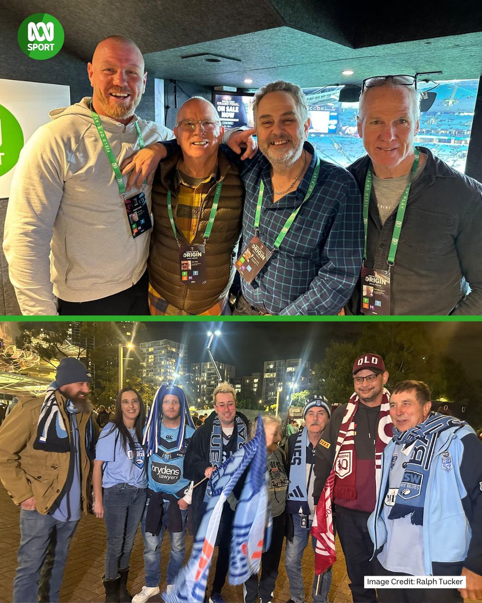 There's our broadcast team for the State of Origin decider!

And here's a group we found that represents the occasion well; Queensland fans will be outnumbered, but defiant in Sydney tonight!

Can't wait!

Live blog: ab.co/4nJxlhS
Hear State of Origin live and ad-free