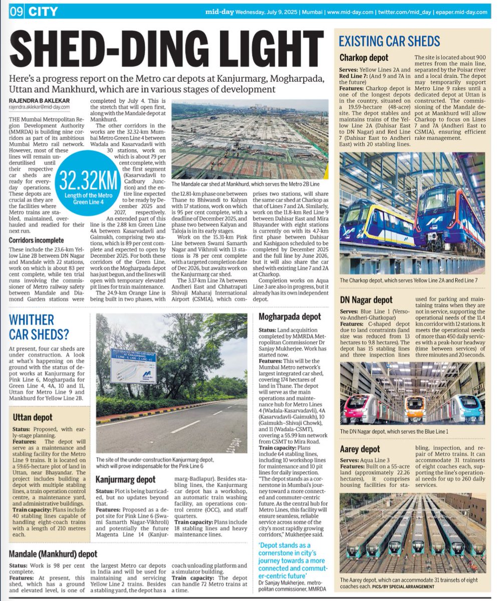 Multiple metro rail works on in #Mumbai &amp; around, but with no depots, lines will remain under utilised. Here's a status report of all the metro carsheds, old and new. Details here:  share.google/4yq6EAKQ3zhPZU…