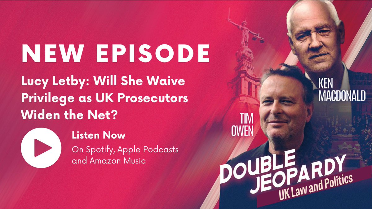 doubjeopardypod's tweet image. Is Lucy Letby just the start?
Three NHS bosses arrested. Corporate manslaughter investigated. @KenMacdonaldKC and @timowenkc unpack the legal and political fallout on Double Jeopardy.
Listen here: link.podtrac.com/qk5u9s0s