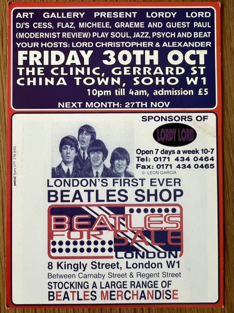 Who remembers the Beatles shop in Kingly Street behind Carnaby Sreet back in the 90s ? ‘Beatles For Sale’  kindly sponsored our Art Gallery club night ‘Lordy Lord’ circa 1998. 

#ArtGalleryClothing #TheBeatles #1990s