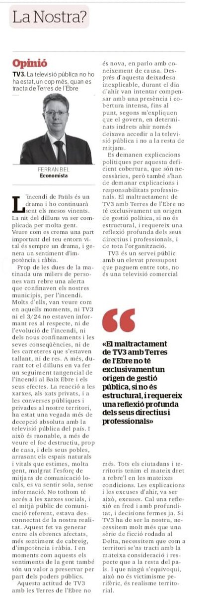 Ferran Bel i Accensi (@ferran_bel) on Twitter photo Entorn a l’incendi de #IFPaüls , escric al <a href="/diaridtarragona/">Diari de Tarragona</a> algunes reflexions respecte #TV3 i la seva relació amb les #TerresdelEbre . “La nostra?”
👉🏻 diaridetarragona.com/opinion/235219… Entorn a l’incendi de #IFPaüls , escric al <a href="/diaridtarragona/">Diari de Tarragona</a> algunes reflexions respecte #TV3 i la seva relació amb les #TerresdelEbre . “La nostra?”
👉🏻 diaridetarragona.com/opinion/235219…
