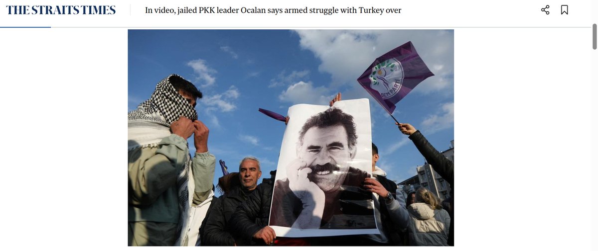 Singapur Merkezli The Straits Times gazetesi de bu gelişmeyi manşetten duyururken, "Öcalan’ın videoda silahlı mücadeleye son verdiğini ve demokratik siyasete yönelmesini önerdiği belirtildi" şeklinde haberi işledi