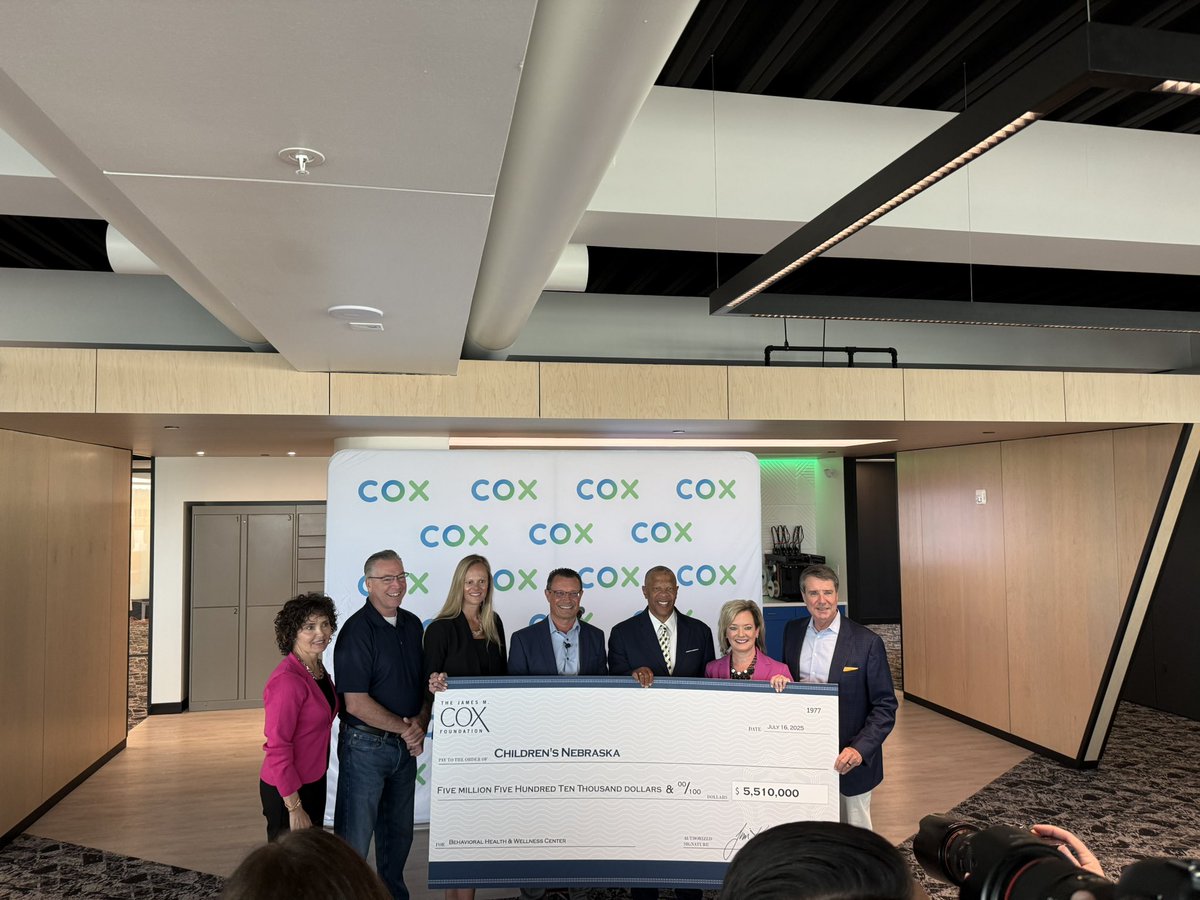 BrinkerHarding's tweet image. Thank you to the James M. Cox Foundation for their incredible gift to Children’s Nebraska. This $5.5 million grant will have a huge impact on improving mental health for Nebraska kids. Thank you to Cox for the invitation to this morning’s press conference.