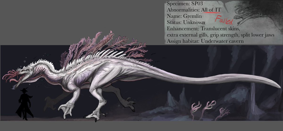 DTakeji's tweet image. Dinosaurs of Juran
SP03 (Spinosaurus)
More on spinosaurus character designs, but this one lean more on a “Mutant” aspect.
#creaturedesign