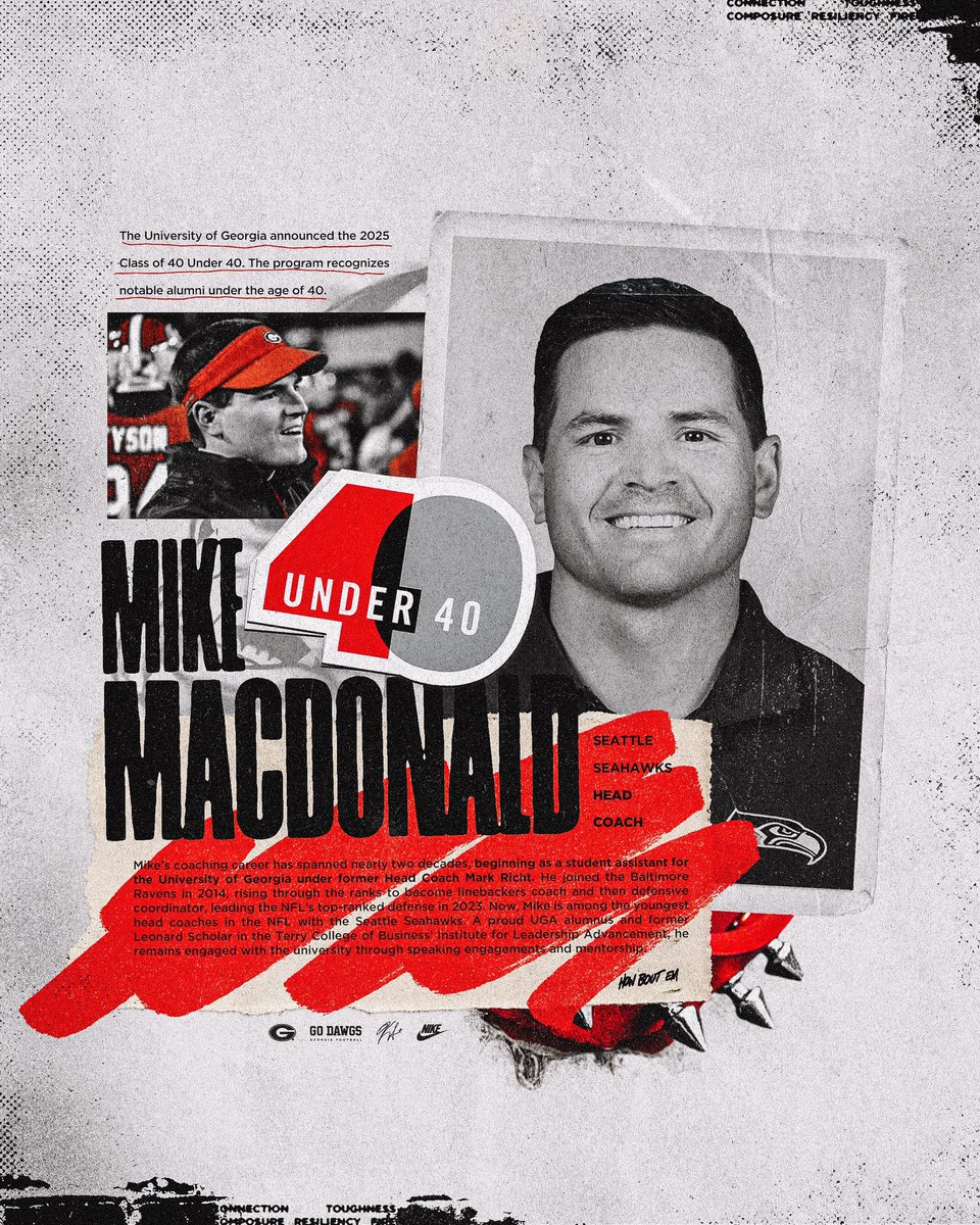 GeorgiaFootball's tweet image. Proud UGA Alumnus and Seattle Seahawks Head Coach Mike Macdonald was named to the University of Georgia’s 2025 Class of 40 Under 40
🔗: alumni.uga.edu/40u40/
#GoDawgs