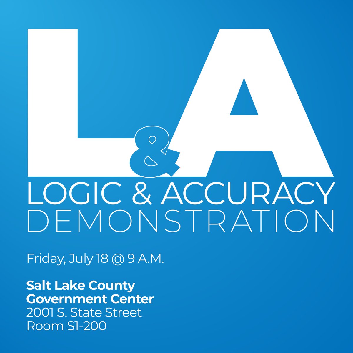 VoteSLCo's tweet image. Join us on Friday, July 18 at 9 a.m. at the Salt Lake County Government Center for the Logic & Accuracy demonstration!
This process demonstrates our voting machines and tabulating equipment.
Learn more about the Primary Election at the slco.to/Election2025