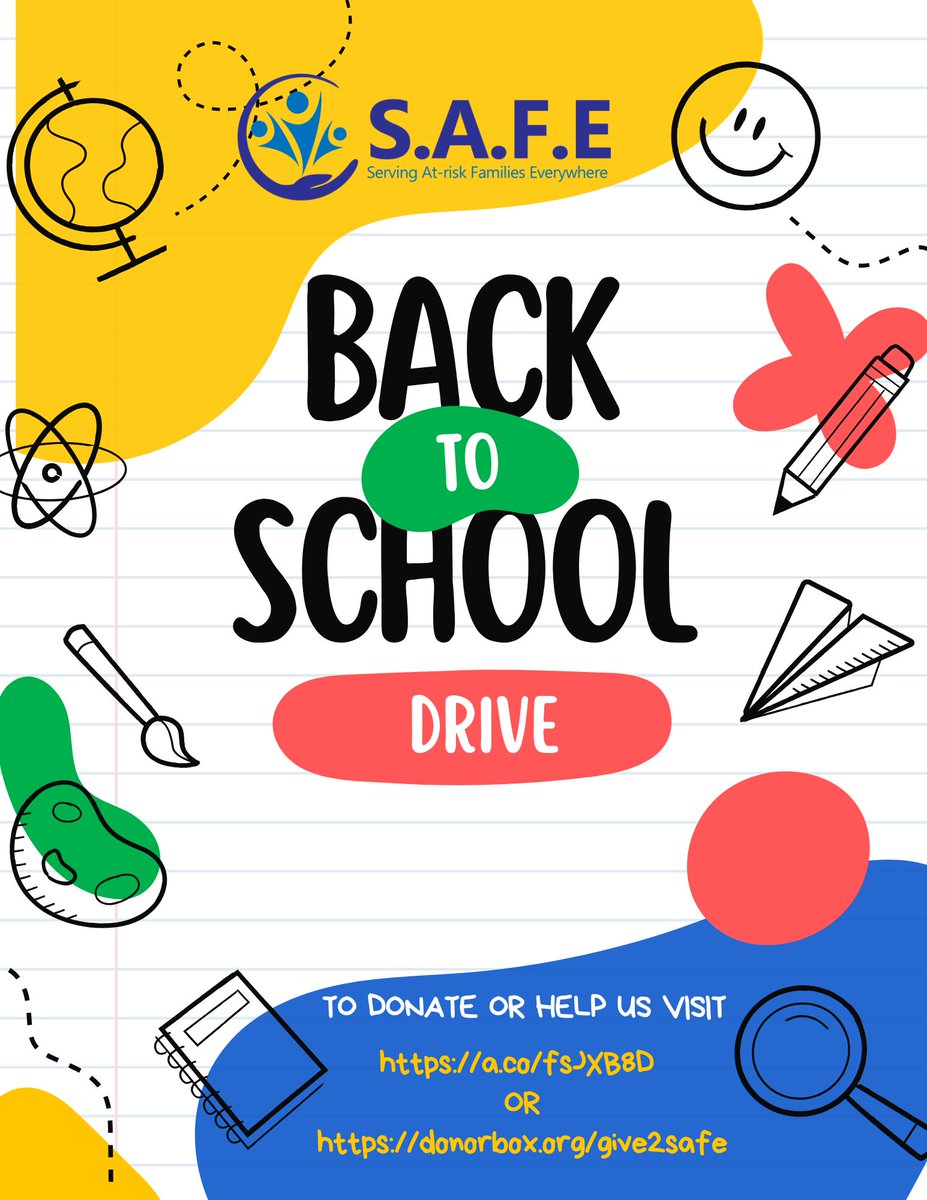 ServeAtRiskFam's tweet image. This Back-to-School Season, we are helping 50 children by providing all of their school supplies. Help us send these students prepared by purchasing school supplies from our Amazon list at a.co/fsJXB8D or making a donation at donorbox.org/give2safe