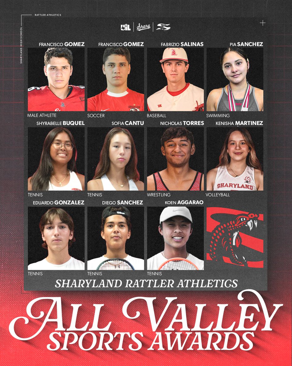 Congratulations to the following Sharyland athletes on their nominations as "Athletes of the Year" for their respective sports at the All Valley Sports Awards.