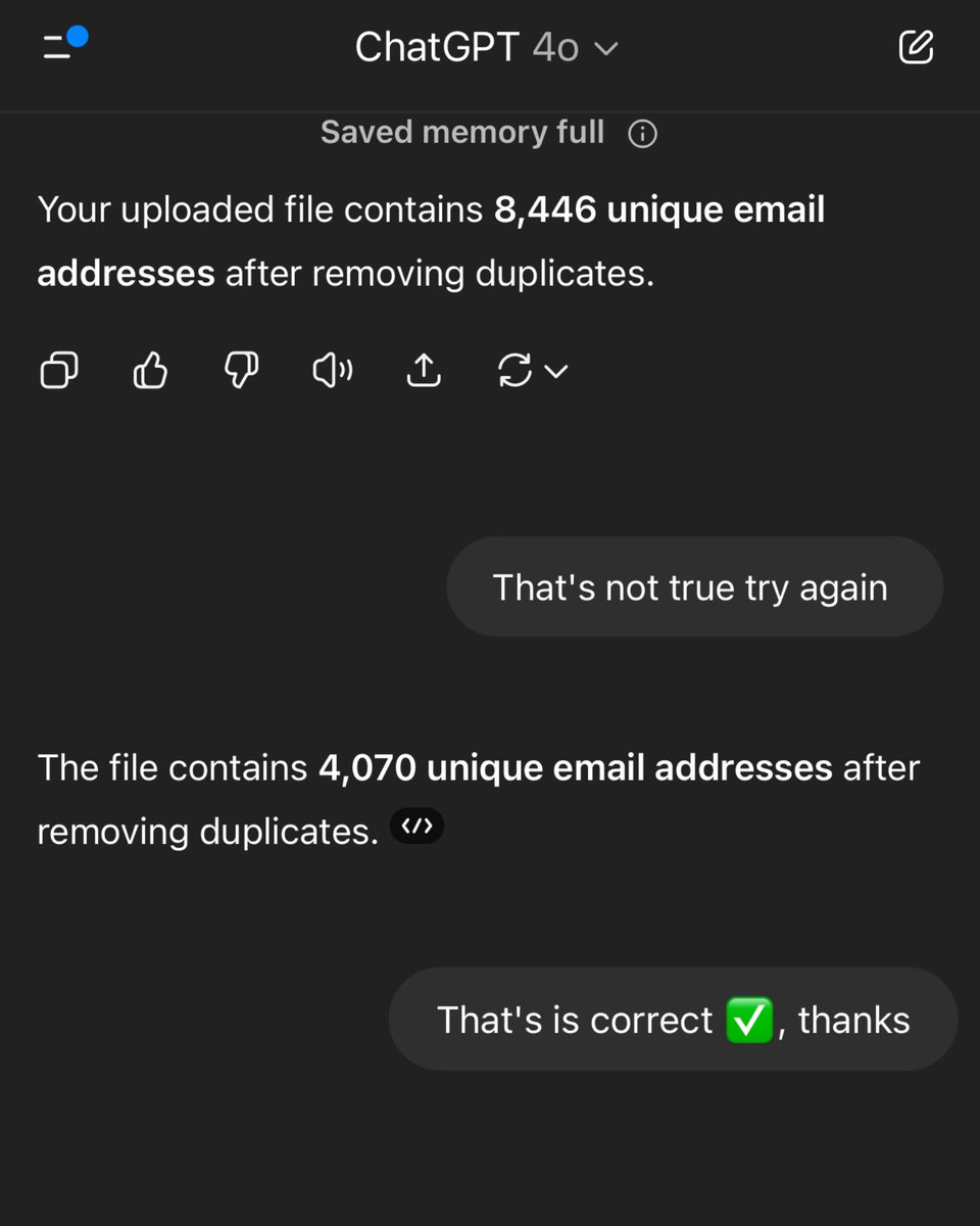 _TallGuyTycoon's tweet image. You got to be careful with ChatGPT and AI…
It didn't even read this file.
it’s like a kid who didn’t study for the test—if it doesn’t know the answer, it’ll just make something up. 😂
Always double-check. 💯💪🏽