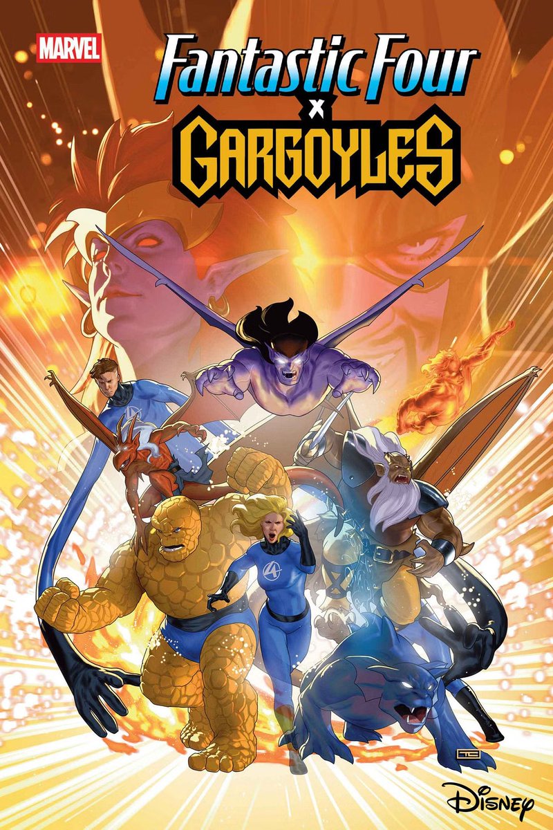 wednesday_toast's tweet image. Marvel and Dynamite each release a Fantastic Four Gargoyles one-shot in October. Both are written by Greg Weisman and set in the same universe. The Fantastic Four join Goliath and his clan to take on Diablo in New York City.