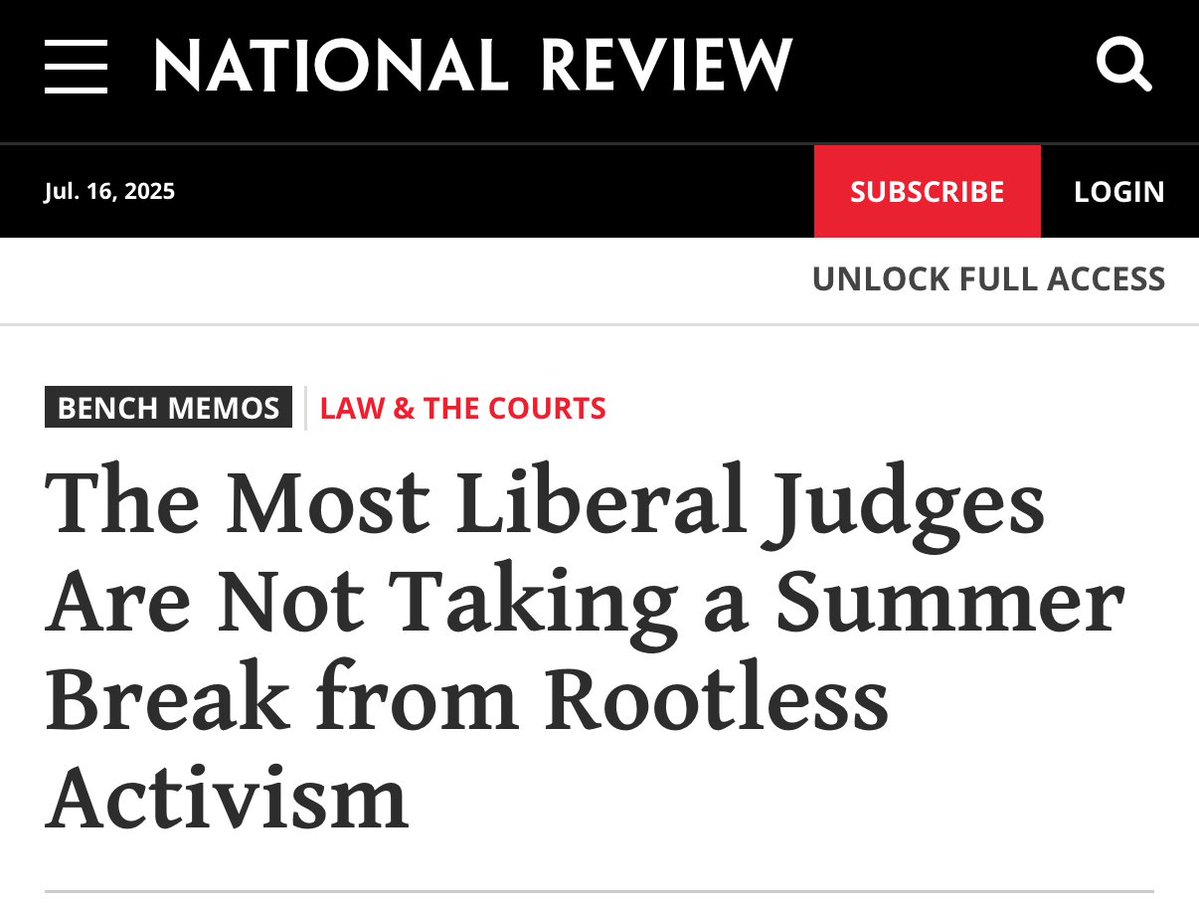 judicialnetwork's tweet image. Read the latest from JCN President @JCNSeverino: The Most Liberal Judges Are Not Taking a Summer Break from Rootless Activism
nationalreview.com/bench-memos/th…
