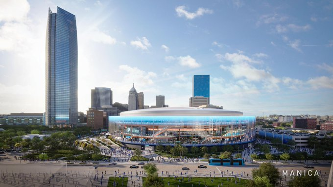CAlmanza1007's tweet photo. Some early renderings of OKC's new arena: https://t.co/4YBG7huQCj