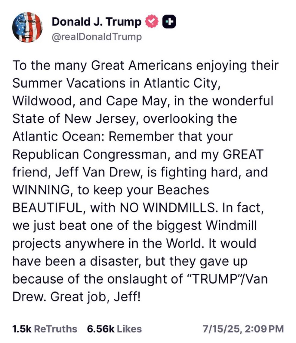 Amanda Pitts (@amanda_pitts12) on Twitter photo Trump has gotten no credit for stopping the disastrous windmill projects that were destroying our coastlines. Wind is a pathetic source of energy which totally devastates the environment & ocean life. Thank you <a href="/realDonaldTrump/">Donald J. Trump</a> & <a href="/Congressman_JVD/">Congressman Jeff Van Drew</a>! Trump has gotten no credit for stopping the disastrous windmill projects that were destroying our coastlines. Wind is a pathetic source of energy which totally devastates the environment & ocean life. Thank you <a href="/realDonaldTrump/">Donald J. Trump</a> & <a href="/Congressman_JVD/">Congressman Jeff Van Drew</a>!