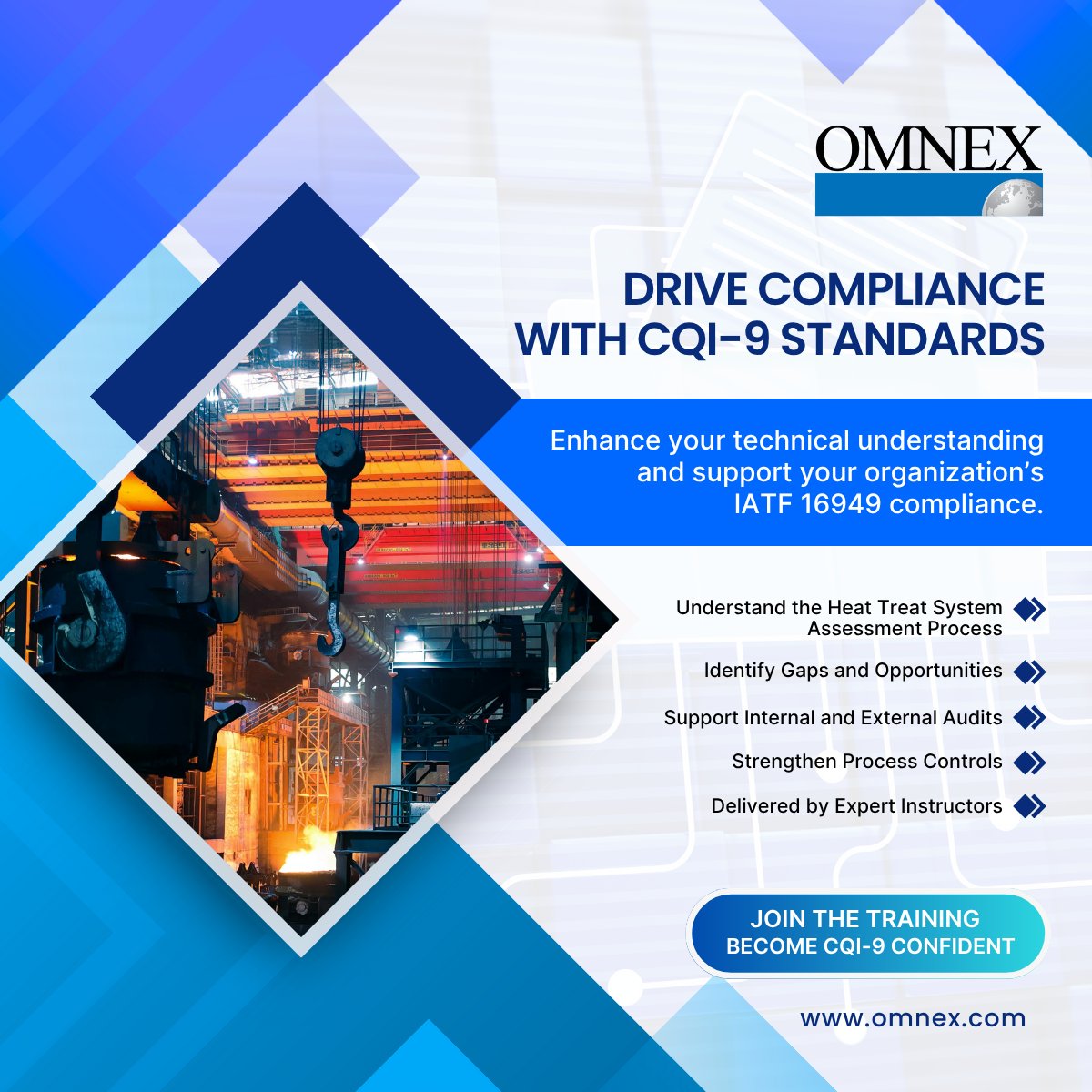 Master Heat Treat Assessments with Omnex! 
Build Your CQI-9 Competency Today!
Register Here: hubs.li/Q03xrPyl0

#CQI9 #HeatTreatAssessment #AutomotiveQuality #SpecialProcessAssessment #OmnexTraining #CQIAssessments #AIAGStandards #QualityImprovement #AutomotiveIndustry